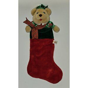 VTG 1993 Christmas Stocking Plush Brown Teddy Bear Red Green Merry Gifts Kmart